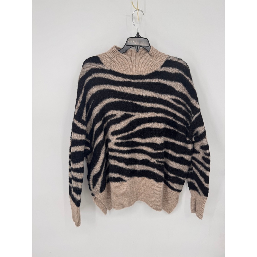 Twine and String Anthropology Sweater Womens XL Tan Zebra Mock Neck Relaxed
